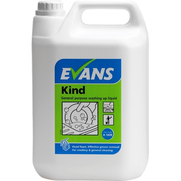 Evans Kind Washing Up Liquid 5L is a catering size washing up liquid for professional kitchens, built for fast, reliable grease cutting.