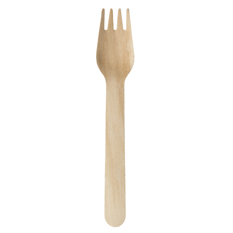Disposable Bamboo Fork 16cm x 100, strong, natural bamboo cutlery ideal for events, takeaway and serving salads, street food and desserts.