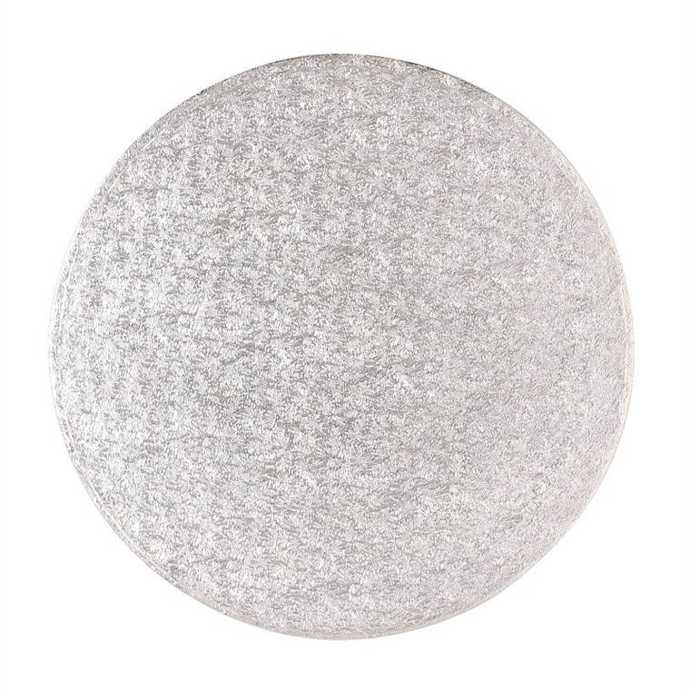 10" Round Silver Cake Drums x 5, strong, foil-covered boards for cake display and transport, ideal for celebration and layered cakes.