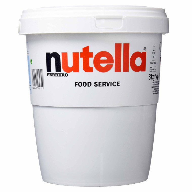 Nutella Chocolate Spread 3kg Catering Tub. Smooth cocoa and hazelnut spread for baking, desserts and toppings, ideal for high-volume use.