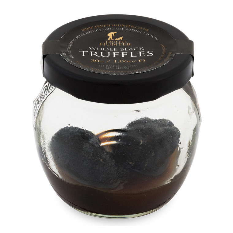 Truffle Hunter Whole Black Truffles 30g, preserved summer truffles with earthy, nutty flavour. Ideal for pasta, eggs and finishing dishes.