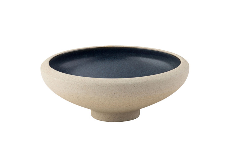 Ink Bowl 6" navy and stone porcelain bowl. Durable, stylish and ideal for soups, desserts and small dishes. Dishwasher safe.