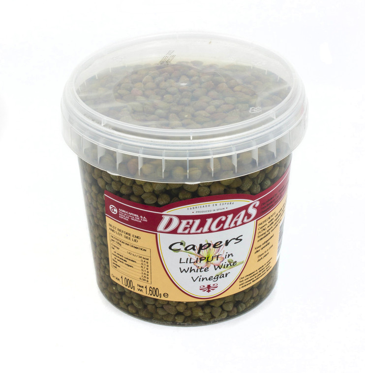Delicias Mini Capers Lilliput 1.6kg offer a delicate, tangy flavour. Perfect for sauces, salads and Mediterranean dishes.