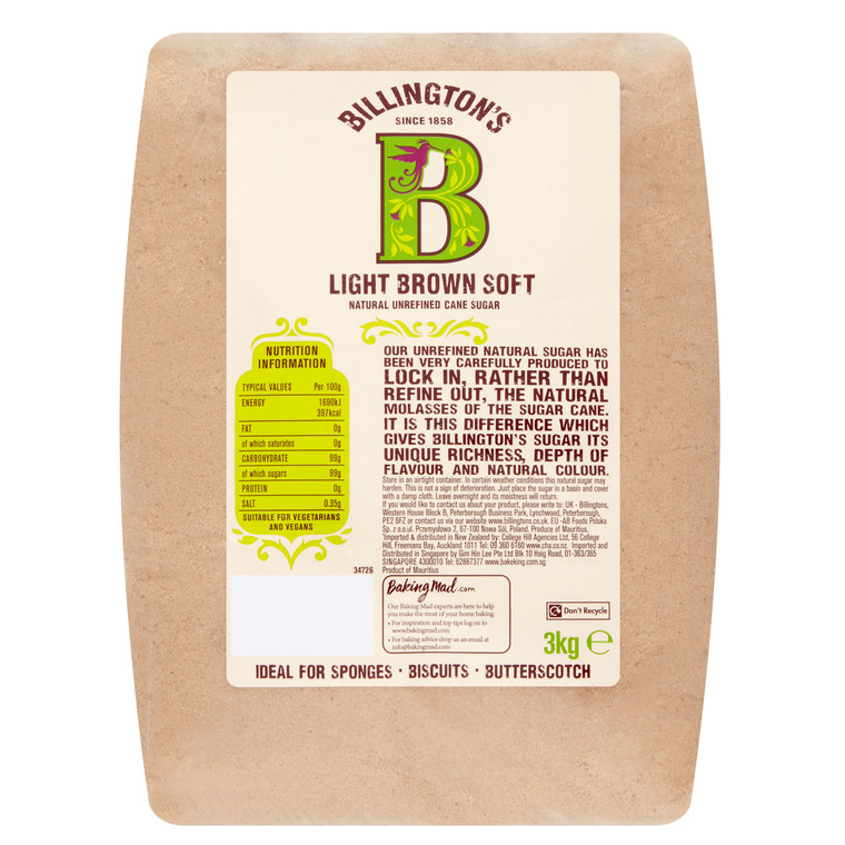Billington's Light Soft Brown Sugar 3kg with a soft texture and gentle caramel flavour. Perfect for baking, cookies, cakes, flapjacks and crumbles.