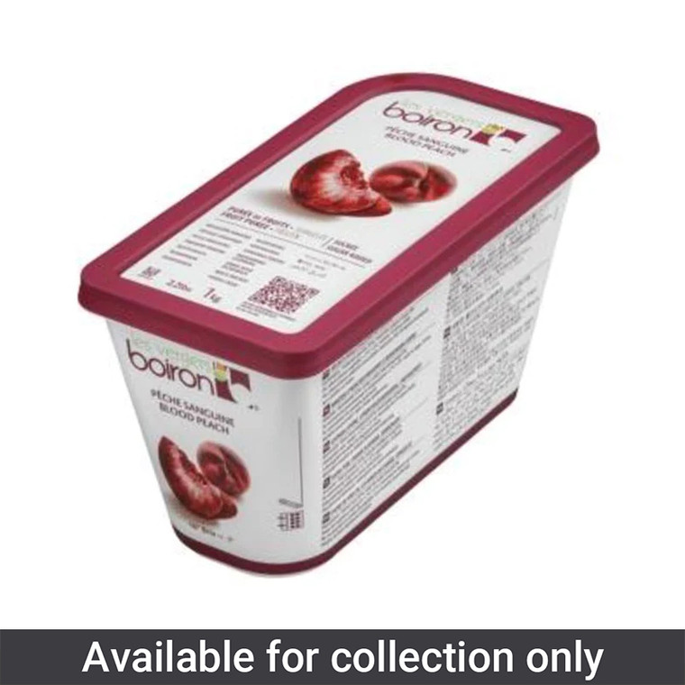 Boiron Frozen Blood Peach Purée 1kg with rich fruit flavour and smooth texture. Perfect for desserts, sorbets, cocktails, cheesecakes and coulis.