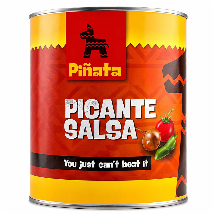 Pinata Picante Salsa 3kg with tomatoes and chilli peppers. Perfect for tacos, nachos, burritos, dips, loaded fries and Mexican-inspired recipes.