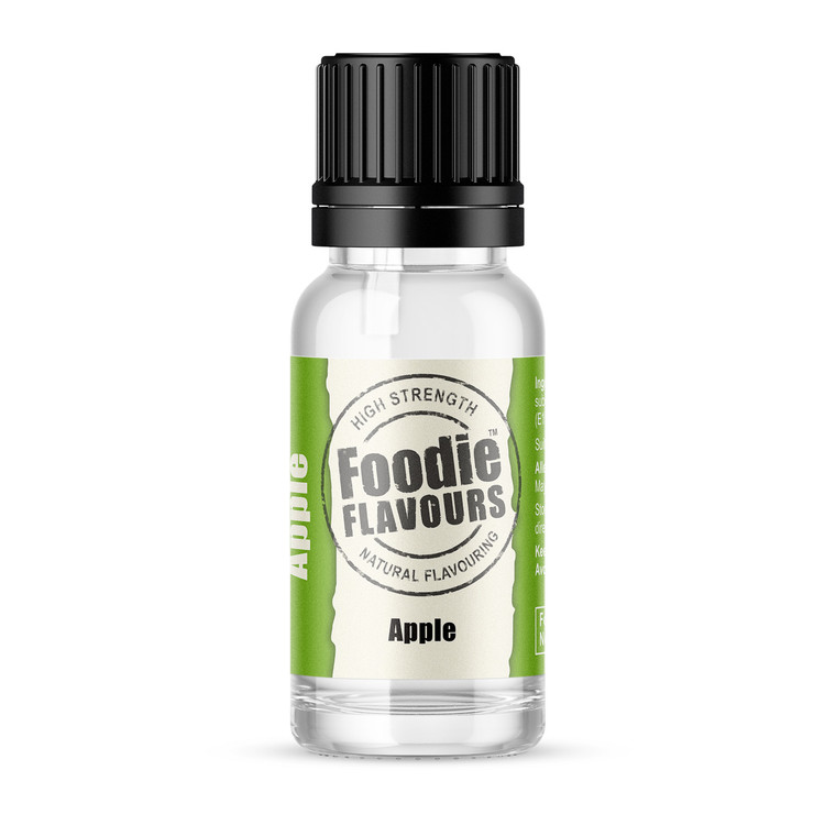 Foodie Flavours Natural Apple Flavouring 15ml. A concentrated natural flavouring for cakes, desserts, confectionery, drinks and baking recipes.