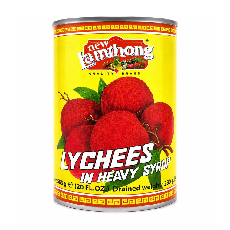 Lamthong Lychees in Syrup 565g. Sweet, juicy whole lychees ideal for desserts, cocktails, fruit salads, cheesecakes and tropical recipes.