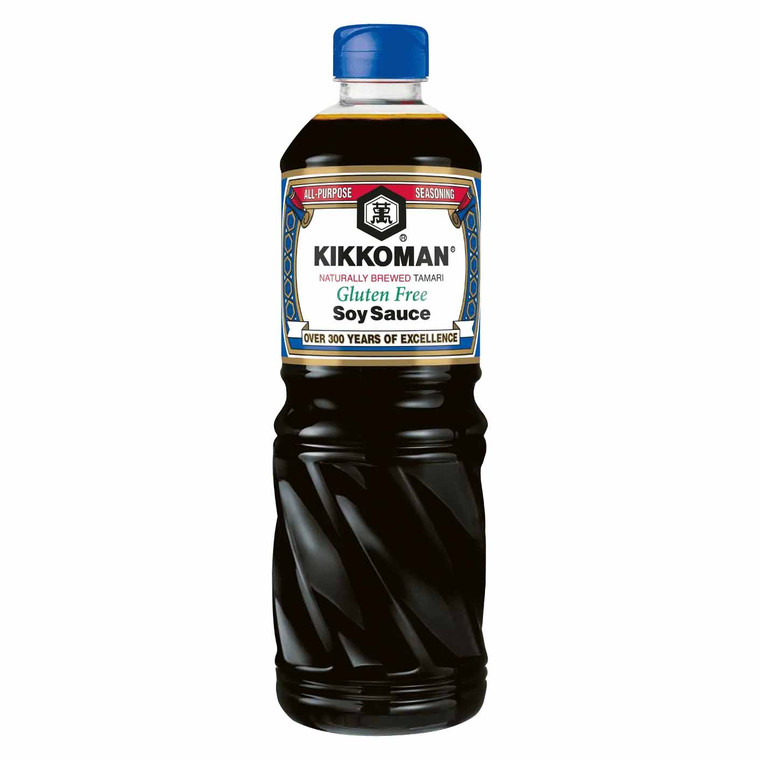 Kikkoman Tamari Gluten Free Soy Sauce 1L. Traditionally brewed Japanese soy sauce with rich umami flavour for marinades, dipping sauces and cooking.
