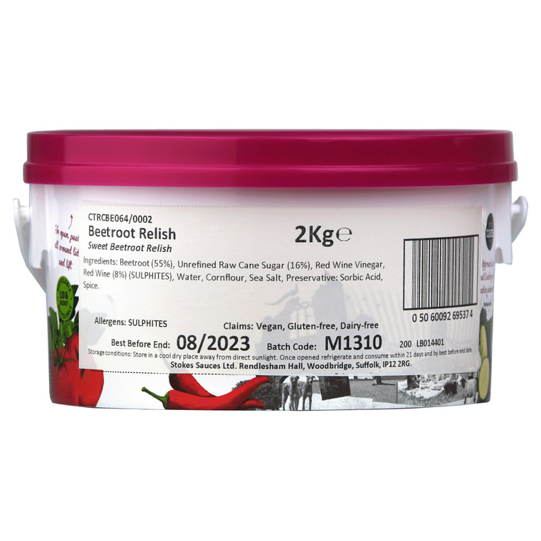 Buy Stokes Beetroot Relish 2kg at Infusions4chefs. A sweet beetroot relish with red wine, perfect for cheese, smoked fish, burgers, sandwiches and buffets.