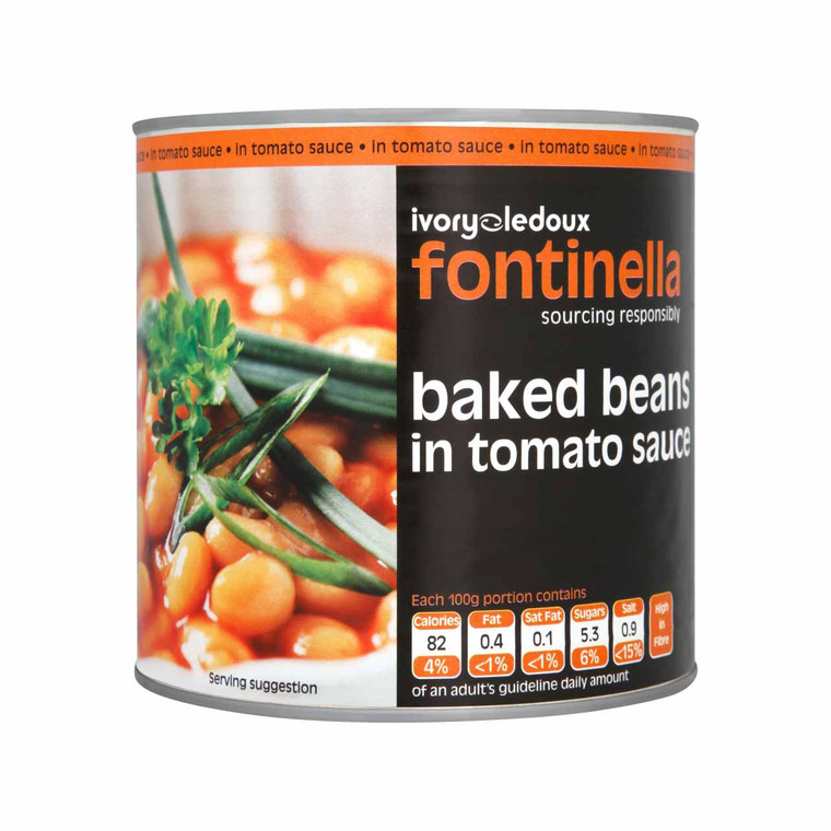 Buy Fontinella Baked Beans 800g at Infusions4chefs. Tender haricot beans in rich tomato sauce, perfect for breakfasts, jacket potatoes, cafés and everyday catering.