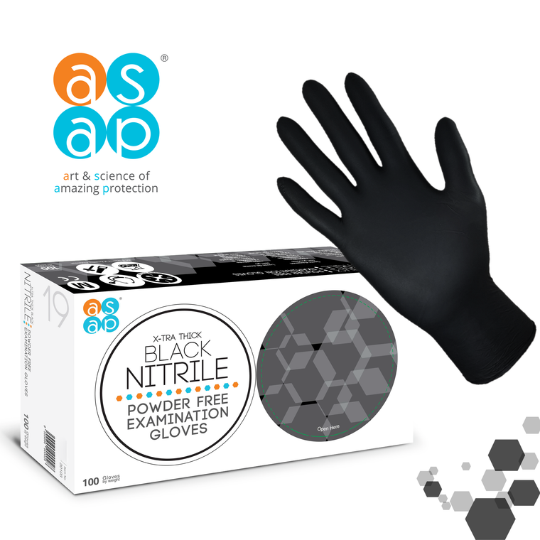 Buy ASAP Extra Thick Black Nitrile Gloves Medium x100. Durable disposable gloves with enhanced grip for food preparation, cleaning, DIY and everyday tasks.