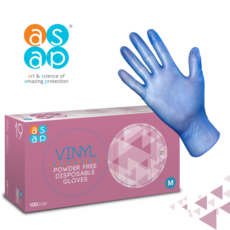 Buy ASAP Vinyl Blue Gloves Extra Large x100. Comfortable disposable gloves for food preparation, cleaning and everyday tasks in kitchens and around the home.