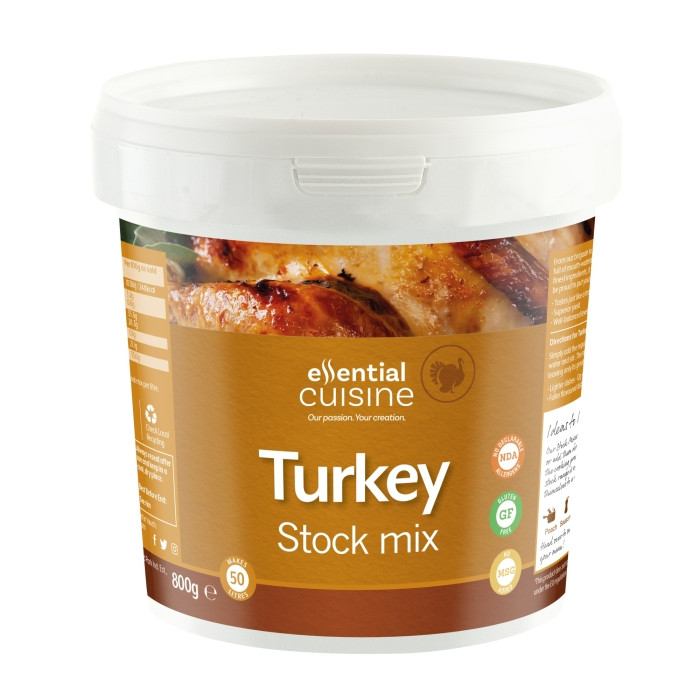 Buy Essential Cuisine Turkey Stock Mix 800g. Makes up to 50 litres of rich turkey stock for gravies, soups, sauces, casseroles and roast dinner recipes.