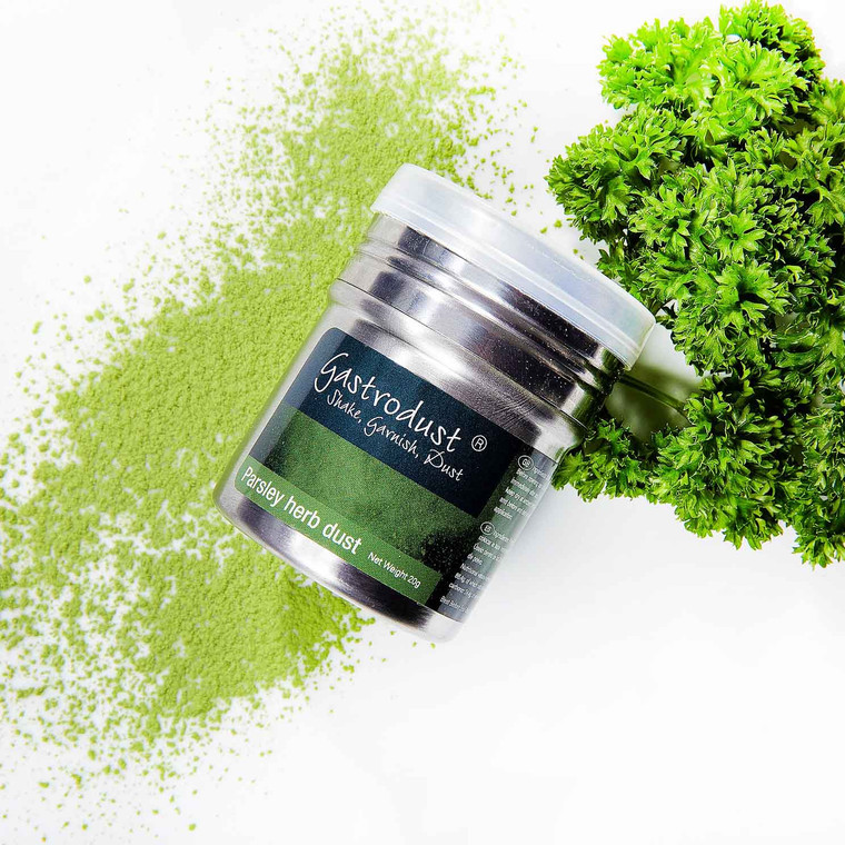Buy Gastrodust Parsley Garnishing Dust 40g. A finely milled parsley powder for garnishing fish, soups, pasta, vegetables and beautifully presented dishes.