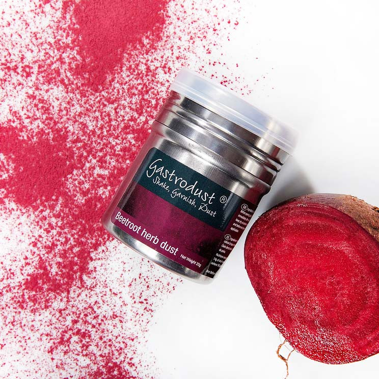 Buy Gastrodust Beetroot Garnishing Dust 100g. A finely milled beetroot powder for garnishing salads, desserts, cheese, cocktails and beautifully plated dishes.