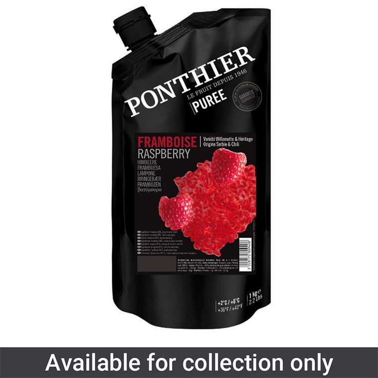 Ponthier Chilled Raspberry Purée 1kg delivers vibrant raspberry flavour for desserts, cocktails, baking, sorbets, coulis and professional pâtisserie.