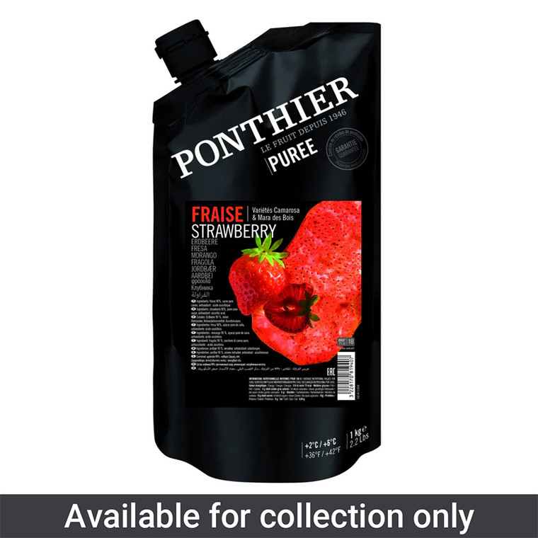 Ponthier Chilled Strawberry Purée 1kg offers vibrant strawberry flavour for desserts, baking, cocktails, smoothies, coulis and professional pâtisserie.