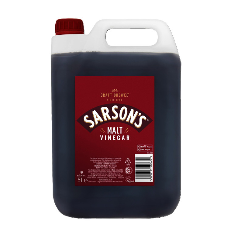 Sarson’s Malt Vinegar 5L has a classic rich, tangy flavour for fish and chips, pickling, chutneys, marinades, sauces and everyday cooking.