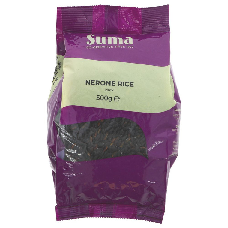 Suma Black Rice Nerone 500g is a striking wholegrain rice with a nutty flavour and firm texture, perfect for salads, rice bowls, sides and desserts.