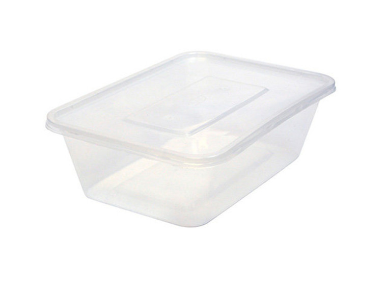 500ml Plastic Food Container & Lid x 50 for meal prep, portions and food storage. Microwave, freezer and dishwasher safe with matching lids included.