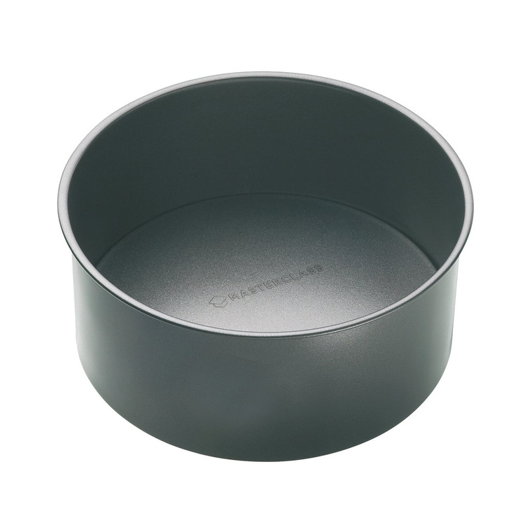 MasterClass Non-Stick 18cm Loose Base Deep Cake Pan is an 8cm deep steel baking tin ideal for tall sponges, fruit cakes and celebration cakes.