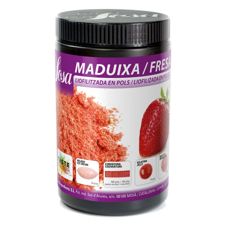 Sosa Freeze Dried Strawberry Powder 250g adds concentrated fruit flavour and colour to ganache, meringue, ice cream, sponge cakes and patisserie.