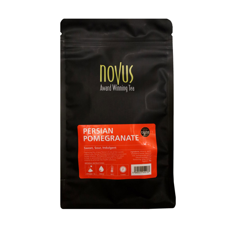 Buy Novus Pomegranate Tea x 25 Pyramid at i4C. Award-winning, caffeine-free fruit tea with pomegranate, hibiscus and liquorice. Sweet, tart and refreshing.