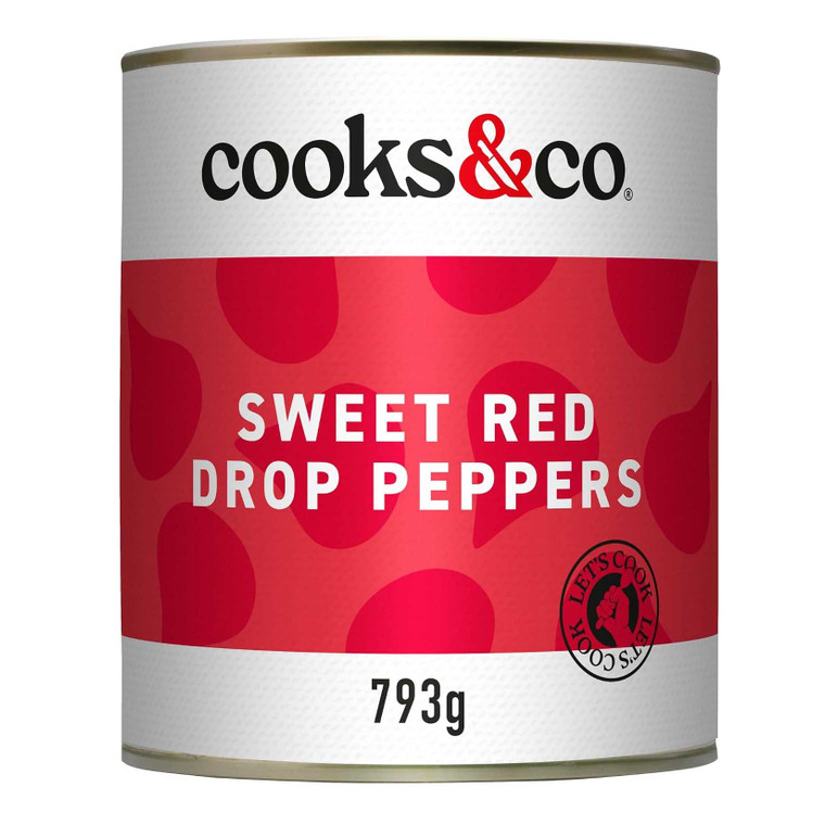 Buy Cooks&Co Sweety Drop Peppers 793g at i4C. Sweet, tangy Peruvian red peppers with a gentle chilli kick. Perfect for pizzas, salads and pasta.