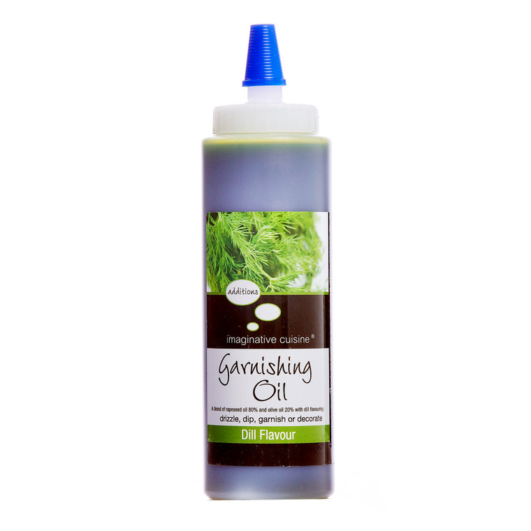 Dill Garnishing Oil 200ml for drizzling and finishing dishes. Adds fresh herb flavour and vibrant colour to seafood, vegetables and modern cooking.