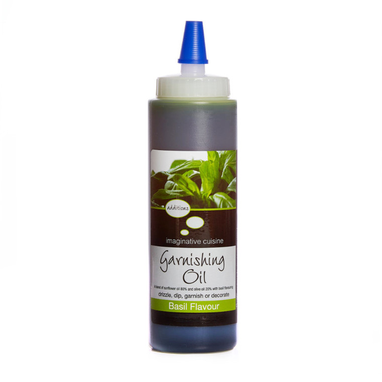 Basil Garnishing Oil 200ml for drizzling and finishing dishes. Adds fresh basil flavour and vibrant colour to pasta, seafood and Mediterranean cooking.