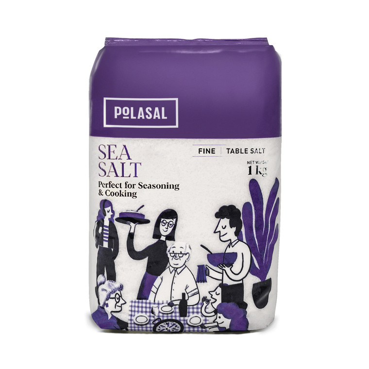 Polasal Fine Sea Salt 1kg with pure flavour and fine texture. Perfect for cooking, baking and seasoning everyday dishes.