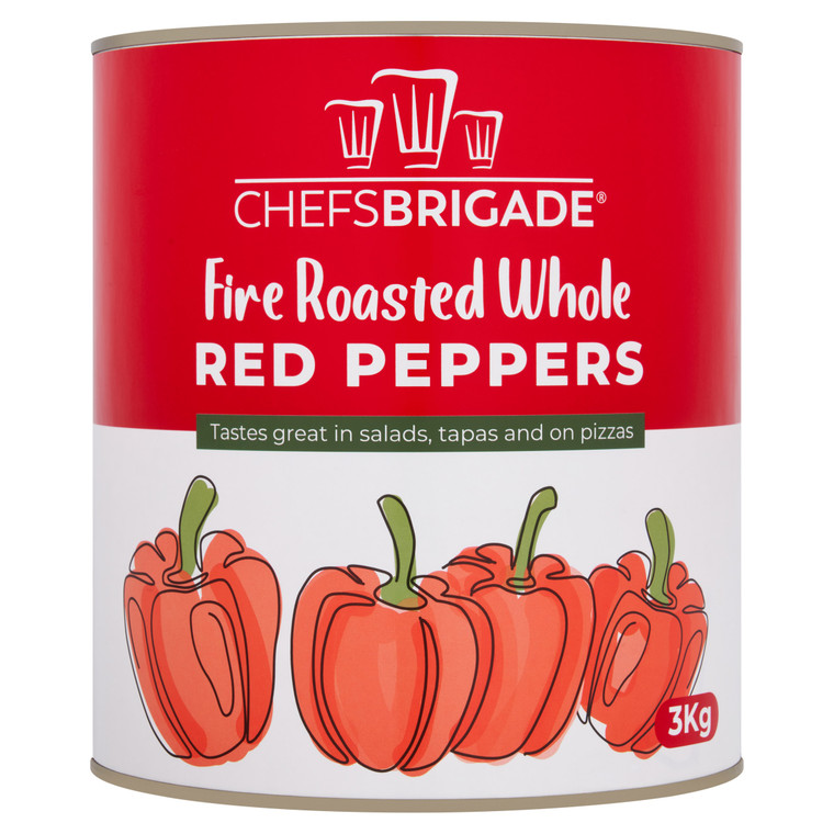 Discover Chefs Brigade Fire Roasted Red Peppers 3kg, a versatile, smoky-flavoured ingredient perfect for salads, sandwiches, and sauces. Discover Chefs Brigade Fire Roasted Red Peppers 3kg, a versatile, smoky-flavoured ingredient perfect for salads, sandwiches, and sauces.