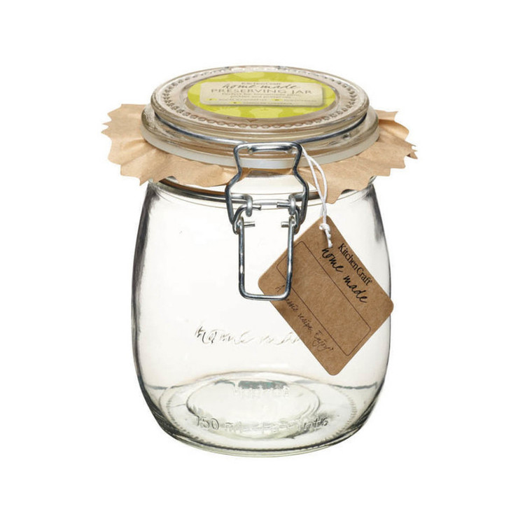 Store homemade jam, chutney or dry goods in the Home Made Glass 750ml Preserving Jar with airtight clip-top lid and dishwasher safe design.