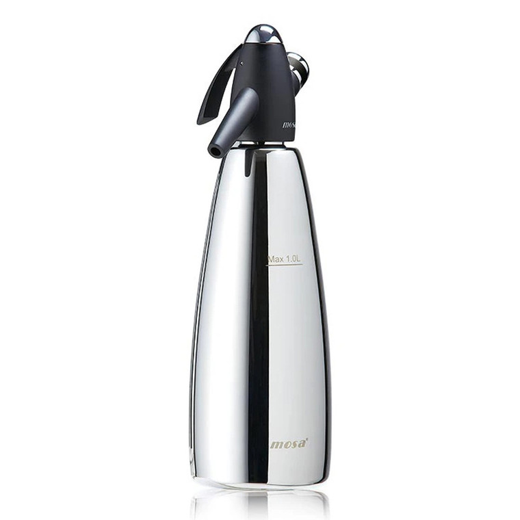 Mosa Stainless Steel Soda Siphon 1L for making fresh sparkling water at home. Ideal for cocktails, soft drinks and everyday soda with fine bubbles.