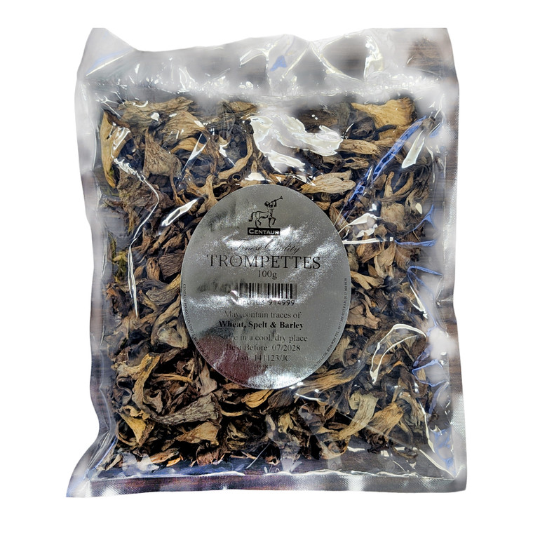 Centaur Dried Trompettes 100g offering rich, savoury mushroom flavour. Ideal for pasta, risotto and sauces with excellent yield once rehydrated.