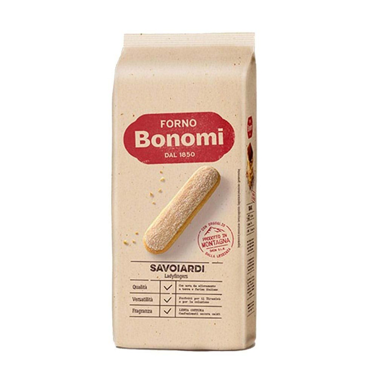 Bonomi Savoiardi Lady Fingers 400g are traditional Italian sponge biscuits, ideal for tiramisu, trifles and layered desserts.