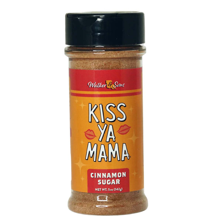 Kiss Ya Mama Cinnamon Sugar 141g blends sugar, bold cinnamon and vanilla for baking, toast, fruit and sweet treats.