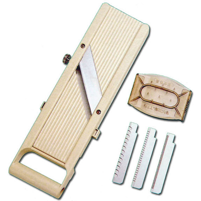 KitchenCraft Japanese Mandoline 32 cm with three blades for slicing julienning grating vegetables safely and evenly in your kitchen.