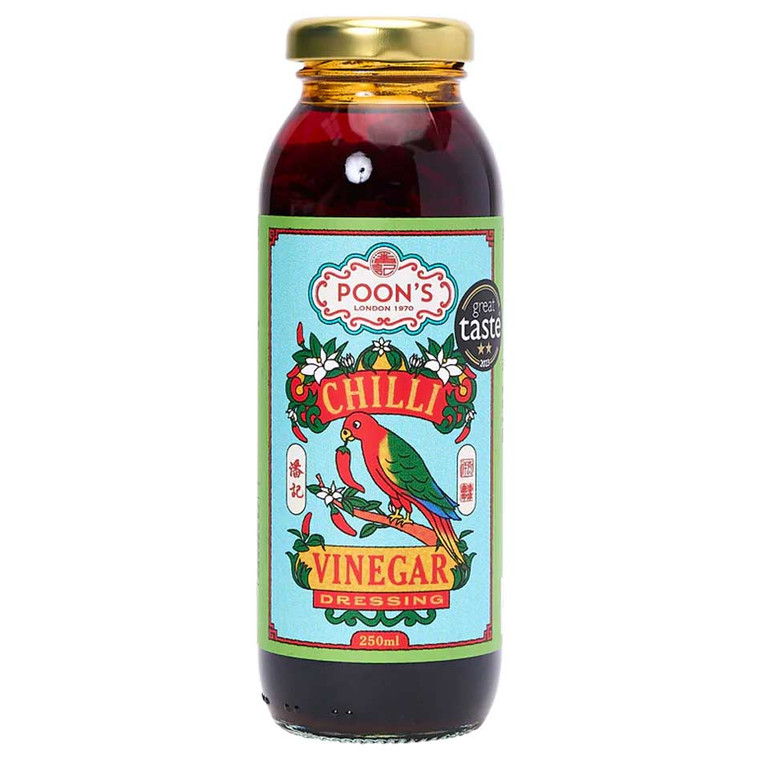 Poon’s London Chilli Vinegar Dressing 250ml award winning black vinegar and chilli dressing for dumplings, noodles, salads and more.