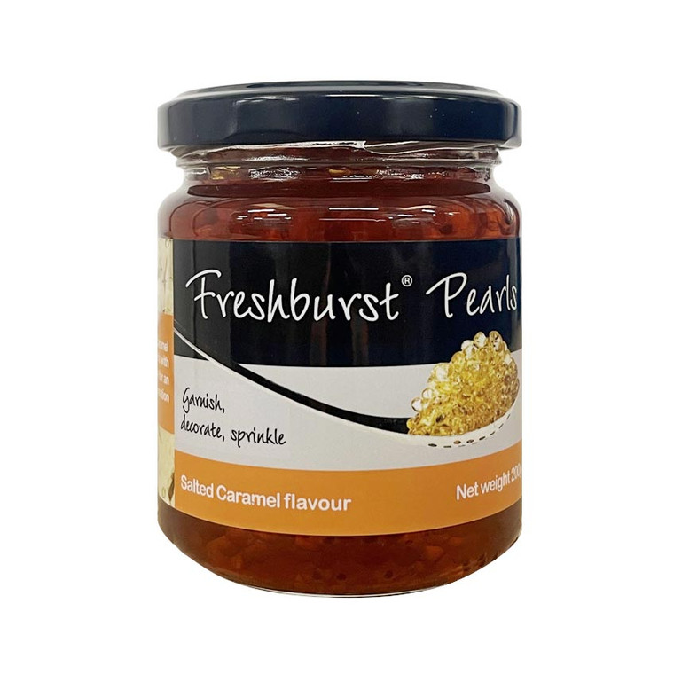 Freshburst Pearls Salted Caramel 200g bursting pearls for desserts and drinks. Perfect for garnishing, adding texture and flavour.