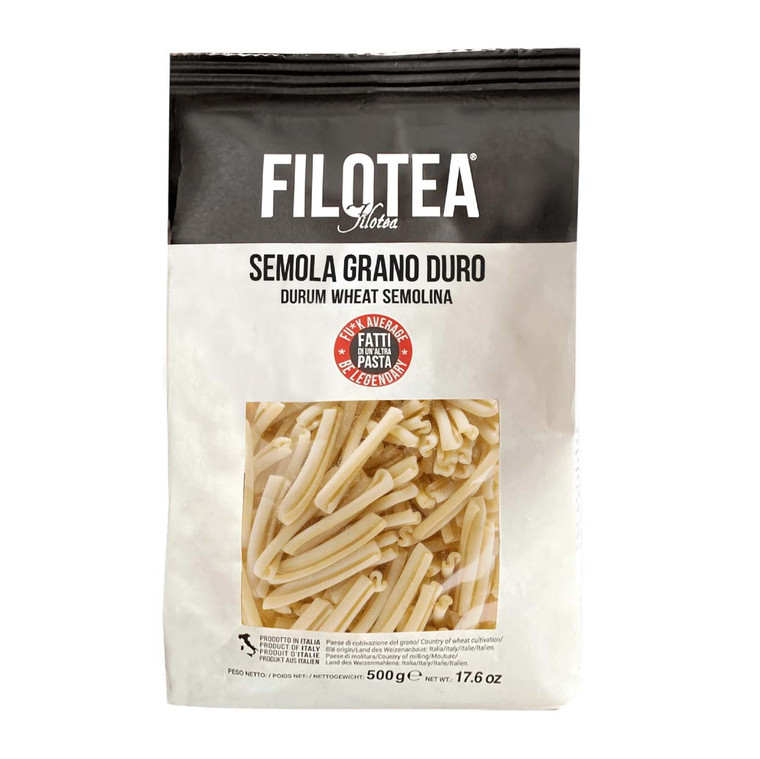 Buy Filotea Strozzapreti Durum Wheat Semolina Pasta 500g, an artisan Italian pasta perfect for creamy sauces, sausage and classic pasta dishes.