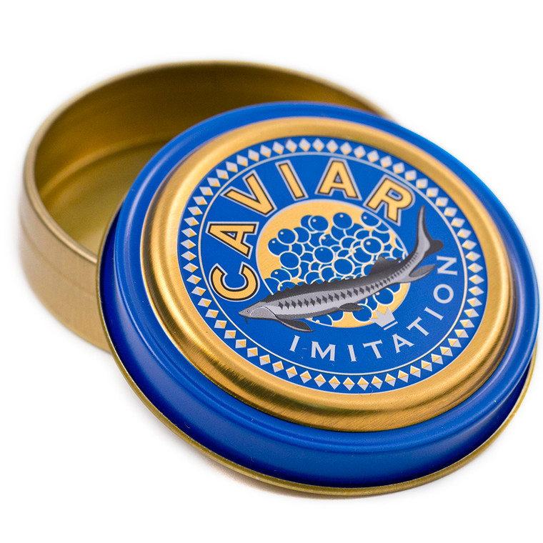 Caviar Imitation Minican 60mm aluminium tin with screw lid. Stylish food presentation for canapés condiments and tasting menus.