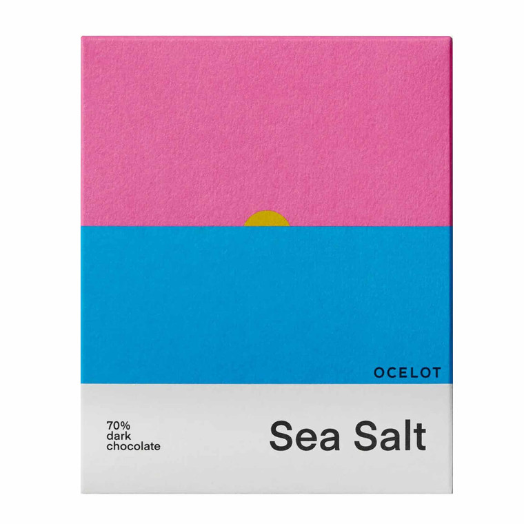 Ocelot Sea Salt Organic 70% Dark Chocolate Bar 70g. Award-winning craft chocolate with Blackthorn Sea Salt and premium Virunga cocoa.