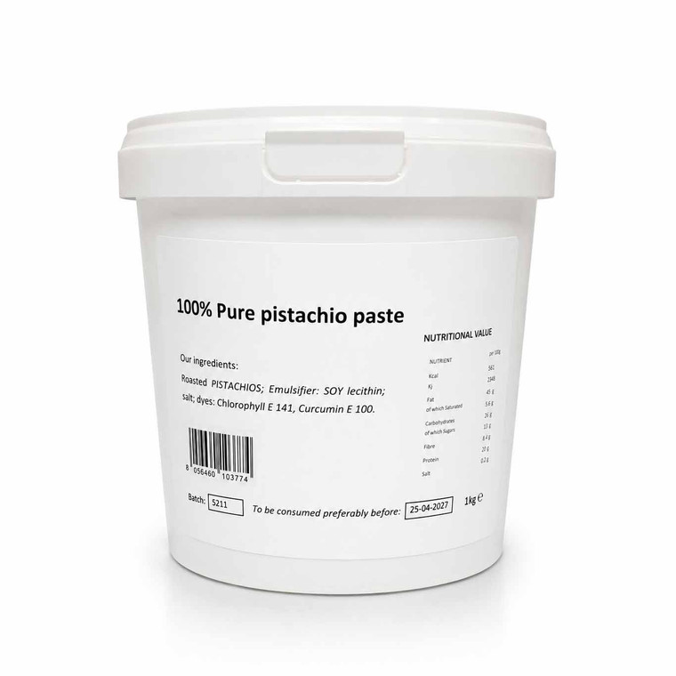 Joy 100% Pure Pistachio Paste 3kg. Premium Italian pistachio paste with rich flavour and smooth texture, ideal for bakeries, pastry kitchens and gelato.