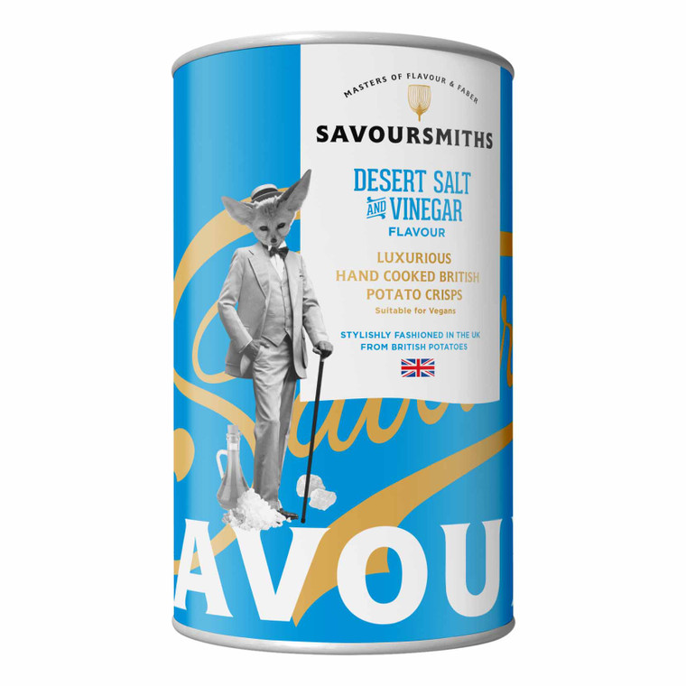 Buy Savoursmiths Desert Salt and Vinegar Flavour Potato Crisps 100g Tin. Luxury East Anglian crisps with bold vinegar flavour in a reusable gift tin.