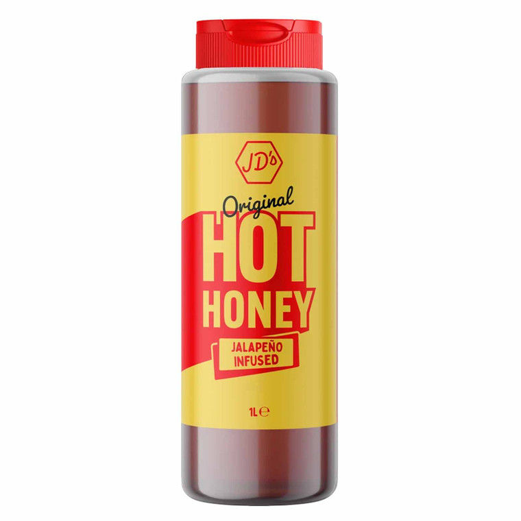 Buy JD's Original Hot Honey 1L online at i4C. Sweet honey infused with red jalapeños, perfect for pizza, chicken, barbecue, salads and more.