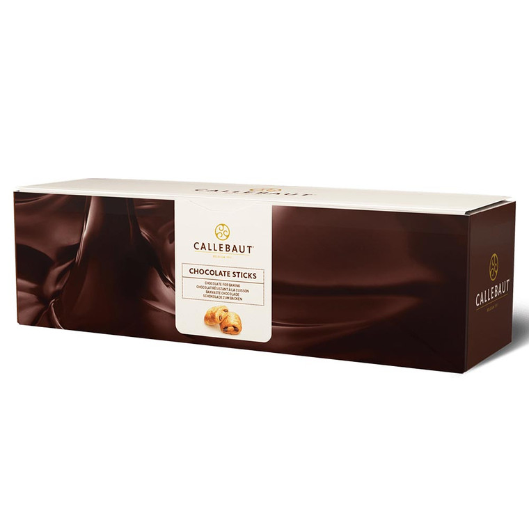 Callebaut Dark Chocolate 8cm Baking Sticks 1.6kg with 44% cocoa. Bake-stable chocolate batons for pain au chocolat, croissants, Danish pastries and buns.
