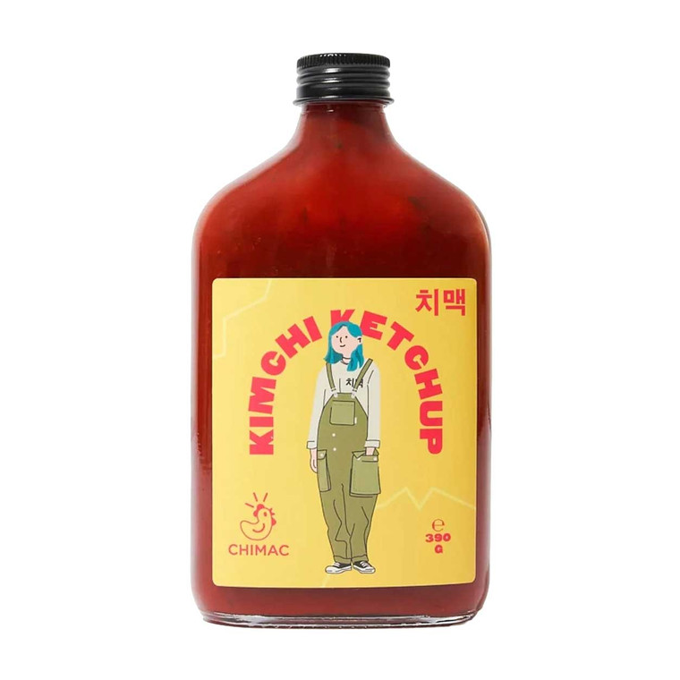 Chimac Kimchi Ketchup 390g combines sweet tomato ketchup with funky spring onion kimchi. Made in Dublin and brilliant with fries, burgers and fried chicken.