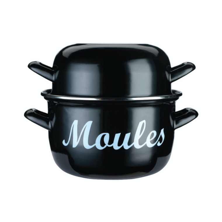 Cook and serve seafood at home with the KitchenCraft Enamelled Steel Mussel Pot 18cm. Ideal for mussels, clams, and stews, dishwasher safe and hob compatible.